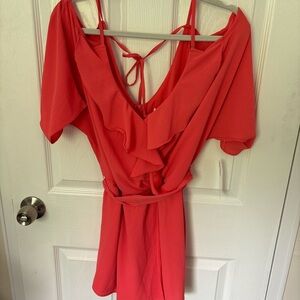 Premier Amour Pink V-Neck Tie Front Mini Jumpsuit